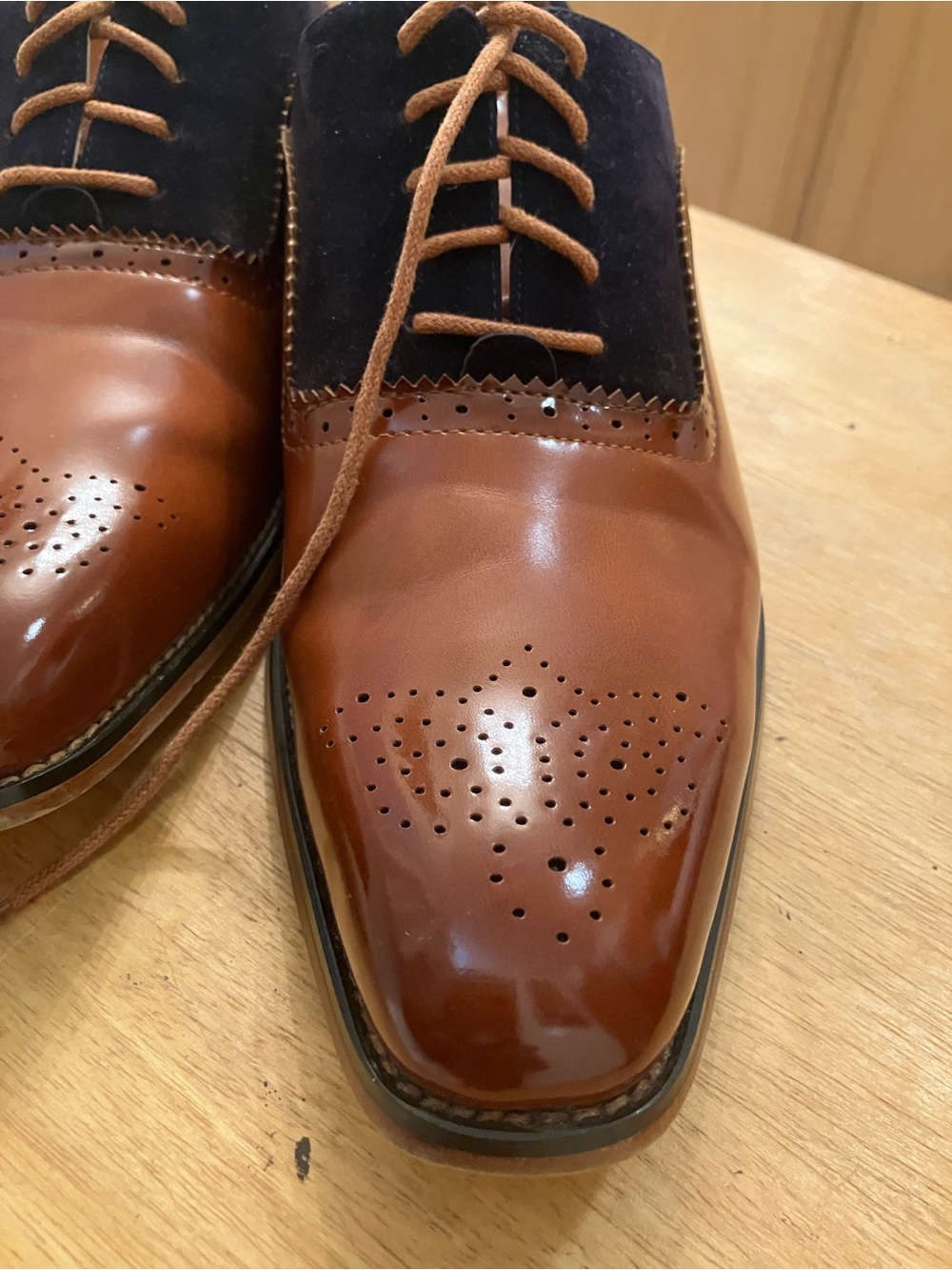 Men's Gino Vitale Two-Tone Brown and Black Derby Dress Shoes Size 7.5 - Picture 8 of 11